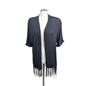 Penningtons MBLM Womens Size 14 Open Cardigan Black Fringed Hem Lightweight